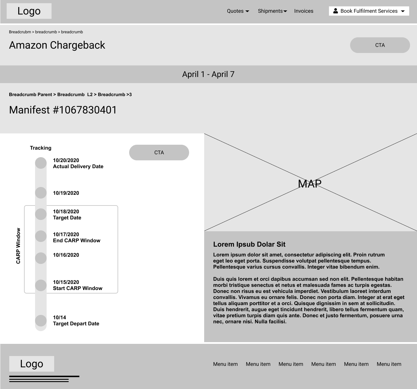 Amazon chargeback wireframe - manifest detail vertical